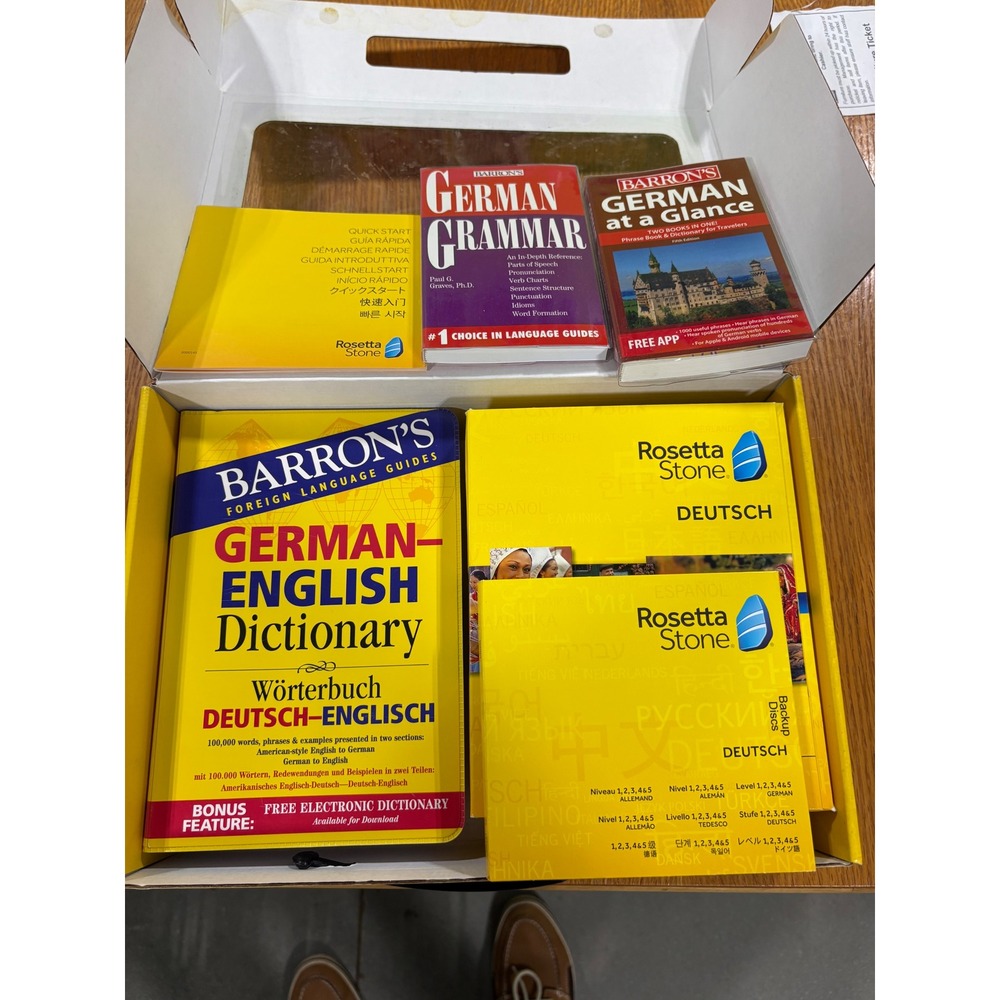 Rosetta Stone German Level 1-5 Set Barron's Dictionary Grammar Guides Bundle